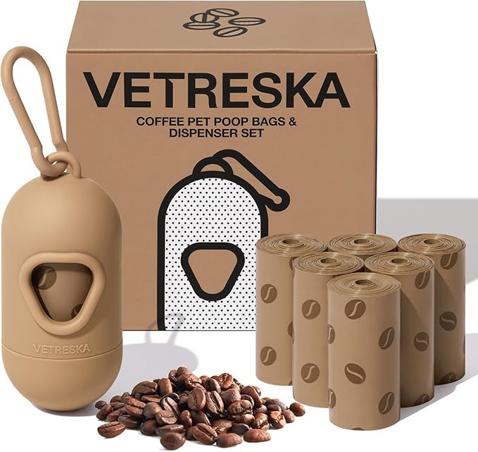 VETRESKA Dog Poop Bags Dispenser with Coffee Scented Waste Bags, Leak Proof, Extra Thick & Strong... | Amazon (US)