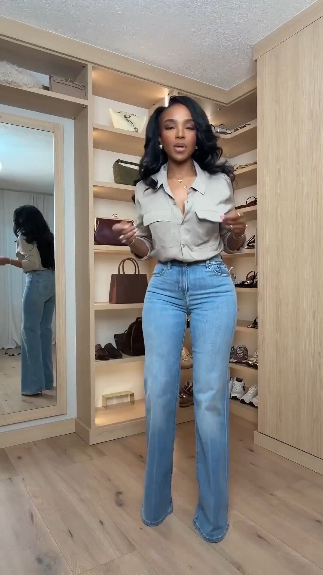 Scroll to shop this effortless everyday outfit featuring a classic neutral button-down styled with flattering flare denim. Pairing a structured blouse with timeless denim creates a polished but relaxed look that works year-round, making these pieces easy to style multiple ways so the cost per wear continues to drop over time.

Perfect for casual workdays, brunch, errands, travel days, or elevated everyday outfits.

5'4" | 138 lbs | 34D bust | 27" waist | 40" hips

Follow me on Instagram and YouTube @kirasfashionfinds

