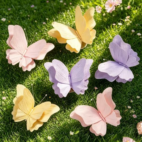 SUNBEAUTY Butterfly Party Decorations Hanging Butterfly Decorations 6Pcs Crepe Paper Garden 3D Bu... | Amazon (US)