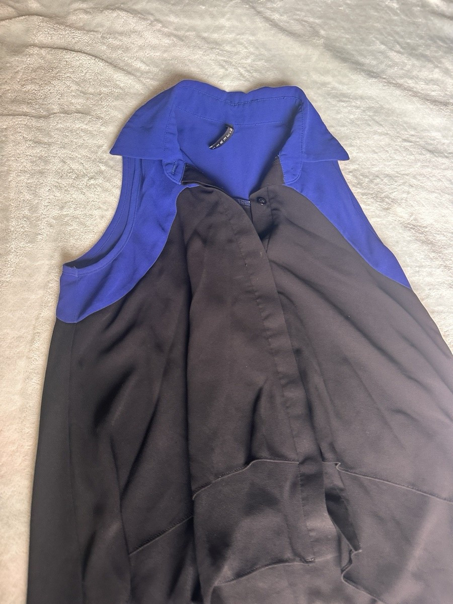 Sleeveless Woman, Blouse, Blue, And Black With The Back See-Through Size Small | eBay US