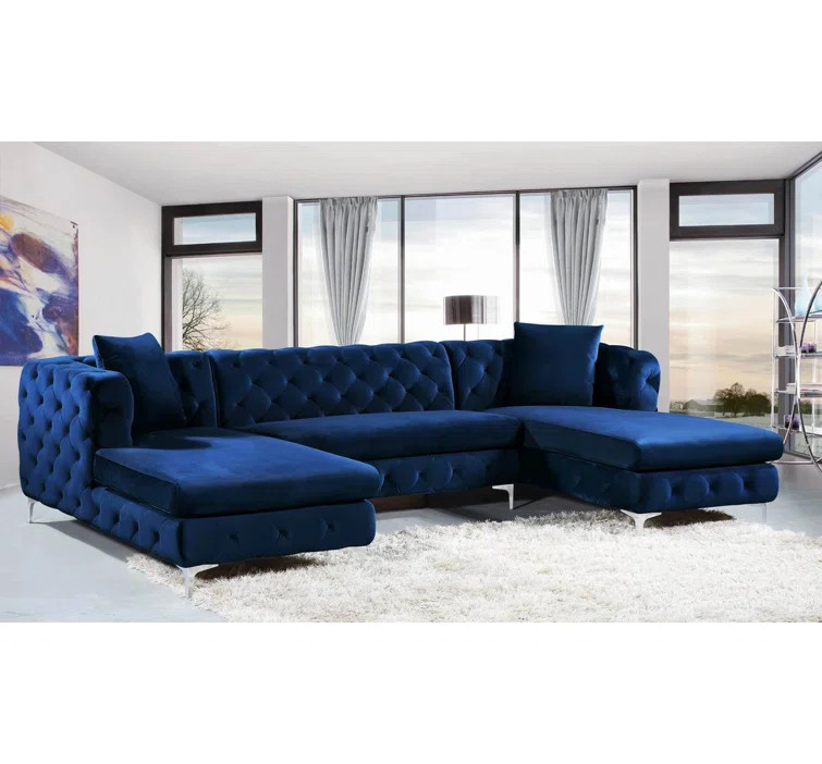 Miranda 127" Wide Velvet Symmetrical Sofa & Chaise | Wayfair North America