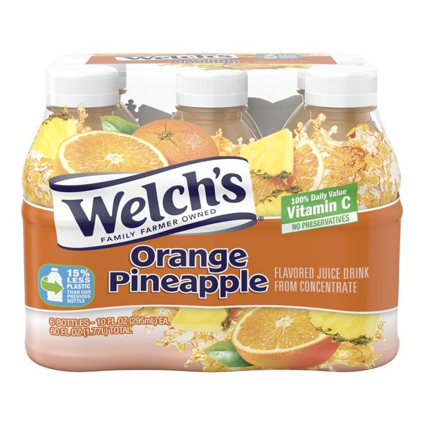 Welch's Orange Pineapple Drink, 10 fl oz On-the-Go Bottle (Pack of 6) - Walmart.com | Walmart (US)
