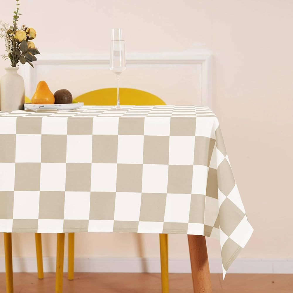Checkered Table Cloth Rectangle Table, Beige Farmhouse Classic Checkerboard Tablecloth for Picnic... | Amazon (US)