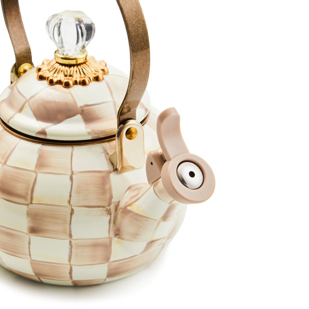 Mocha Check Whistling Tea Kettle | MacKenzie-Childs