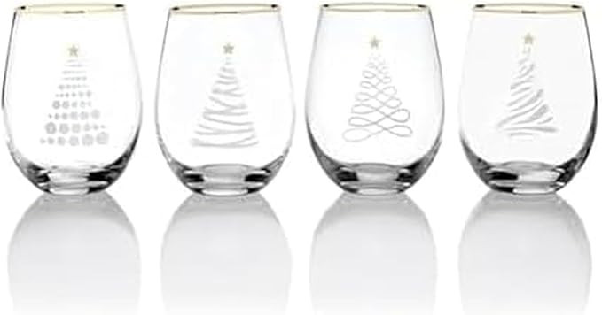 Celebrations by Mikasa Holiday Christmas Trees Stemless Wine, Set of 4, 18 Ounce | Amazon (US)