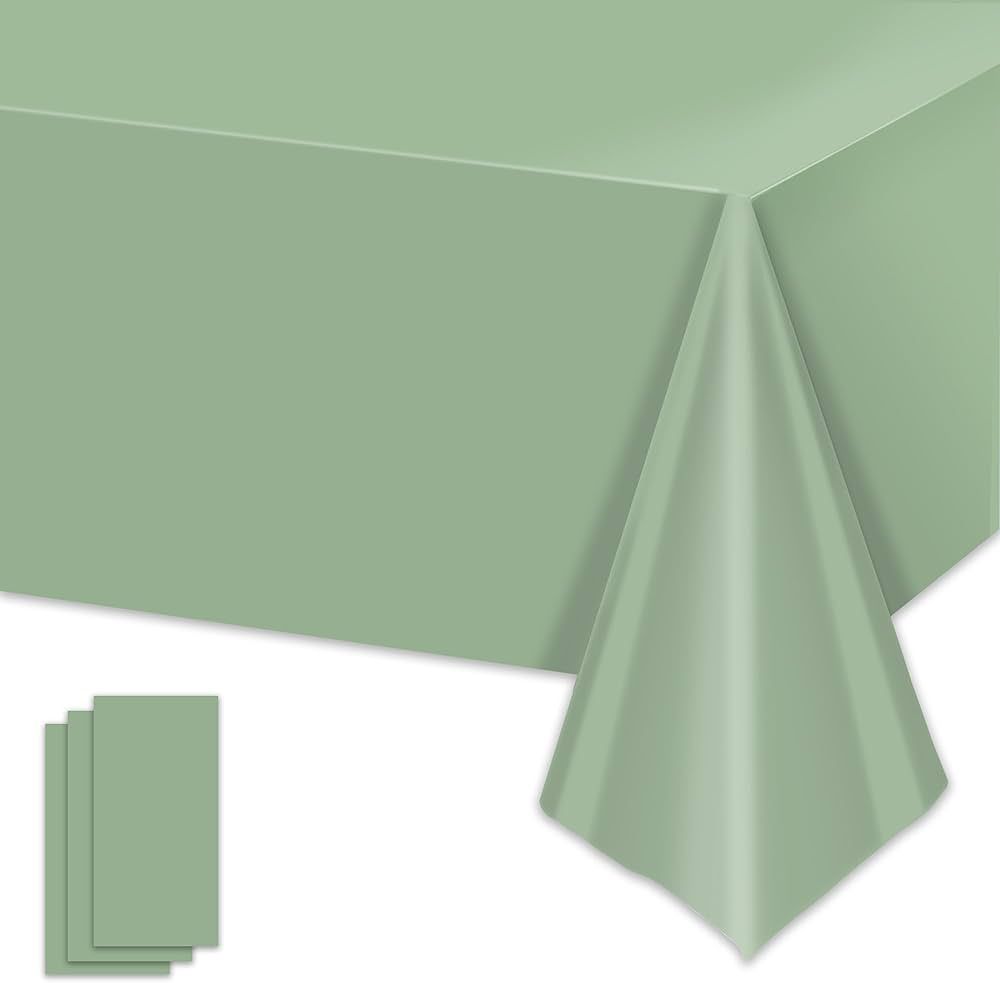 3 Packs Sage Tablecloth, Plastic Green Table Covers, Disposable Sage Party Supplies, 52 x 108‘... | Amazon (US)