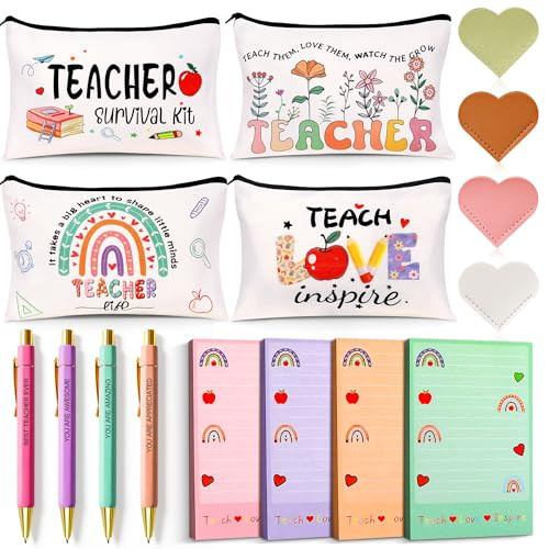 Teacher Appreciation Gifts Bulk, 16Pcs Gifts for Women with Teacher Survival Kit Makeup Bags, Bookmarks, Notepad and Pens, Christmas Valentines Gifts for Appreciation | Amazon (US)