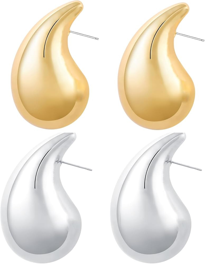 Vuleto Earring Dupes Extra Large Big Chunky Gold Hoop Earrings for Women Girls, Tear Drop Lightweight Gold Plated Earrings Fashion Jewelry | Amazon (US)