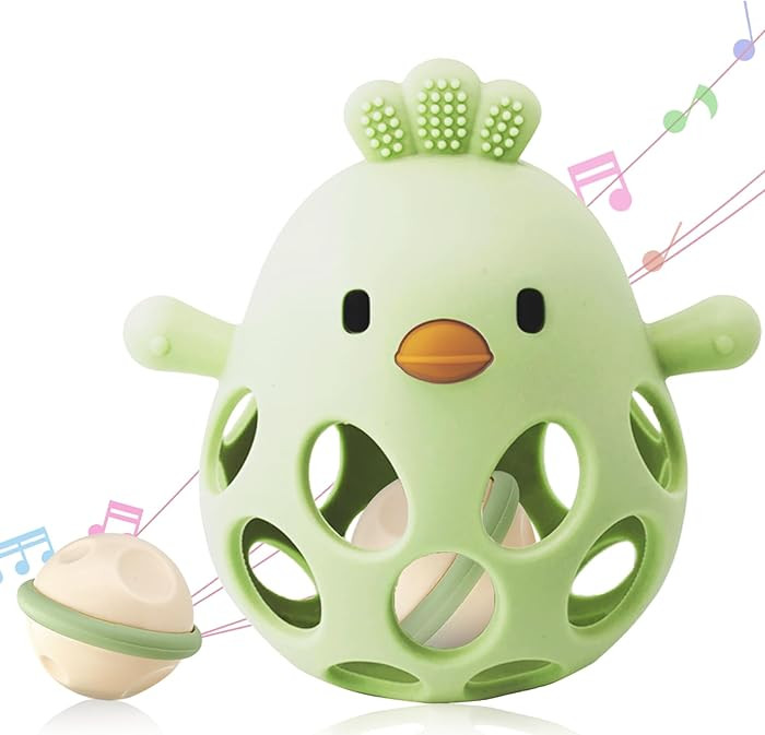 ChooKaChoo 2-in-1 Baby Teething Rattle Toy, Sensory Grasping Teether for Infants 3-12 Months, 100... | Amazon (US)