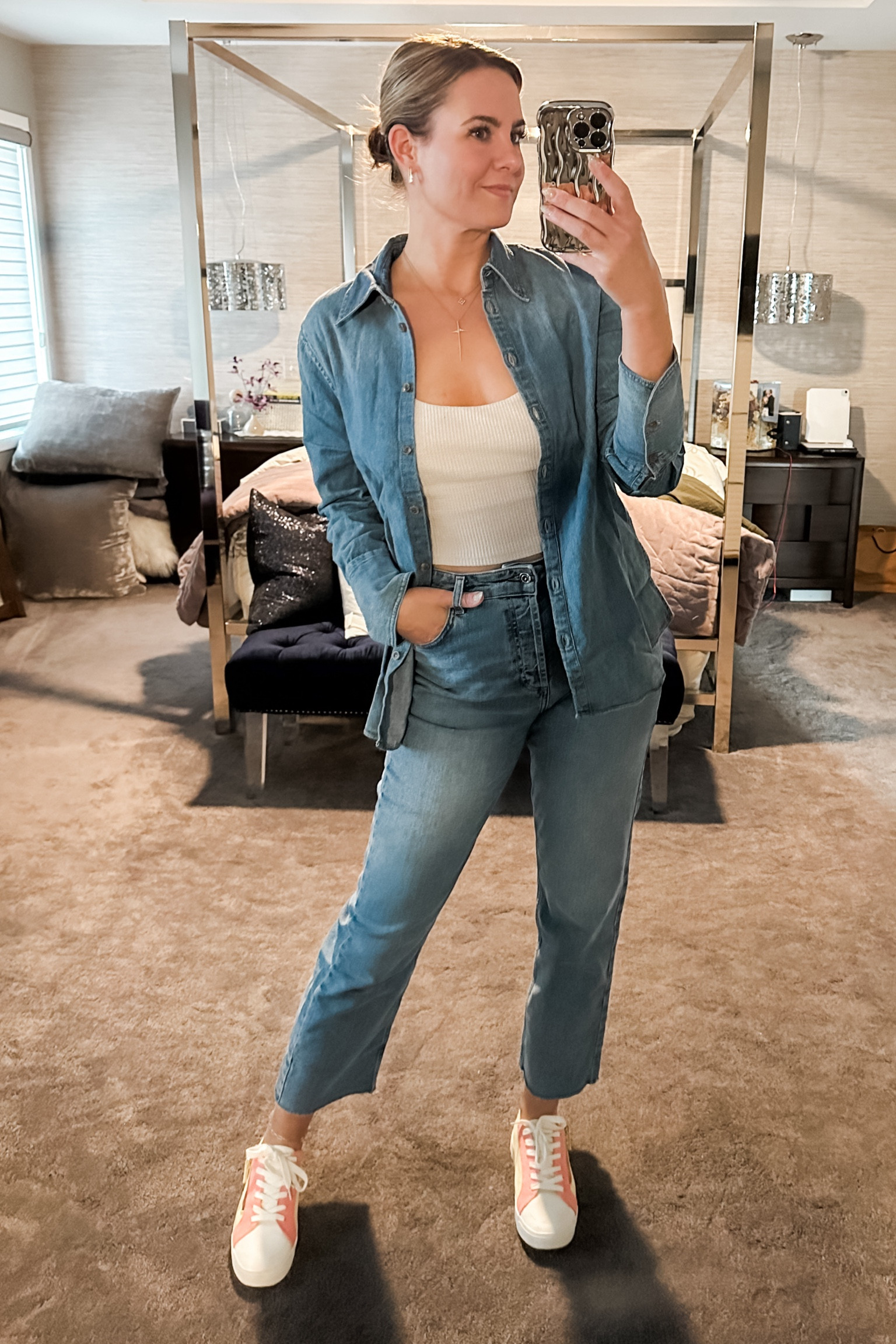 Denim
On
Denim
// denim shirt, straight leg crop jeans, Karen Millen jeans, banana Republic shirt, bra tank, colorful sneakers, spring sneakers, denim outfit, denim style, casual style, square hoop earrings, square huggie earrings

#LTKstyletip