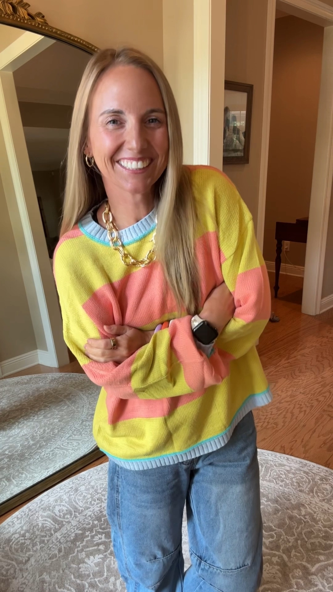 This fall color sweater is everything 🍂 Paired with jeans + sneakers, it’s the perfect mix of comfy and casual for all the fall things — school drop-offs, coffee runs, or just soaking in the cozy vibes ✨

#LTKFindsUnder50 #LTKOver40 #LTKHalloween