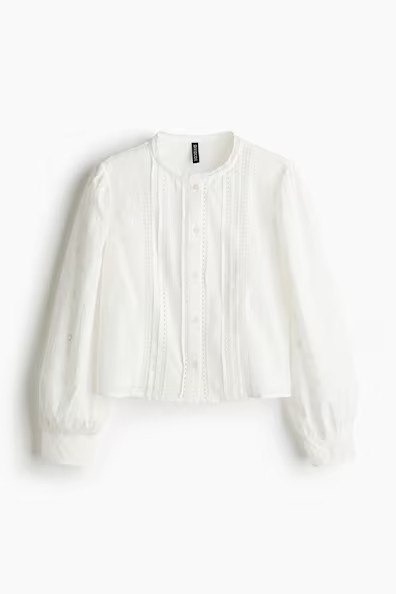 H & M - Blouse with Eyelet Embroidery - White | H&M (US + CA)