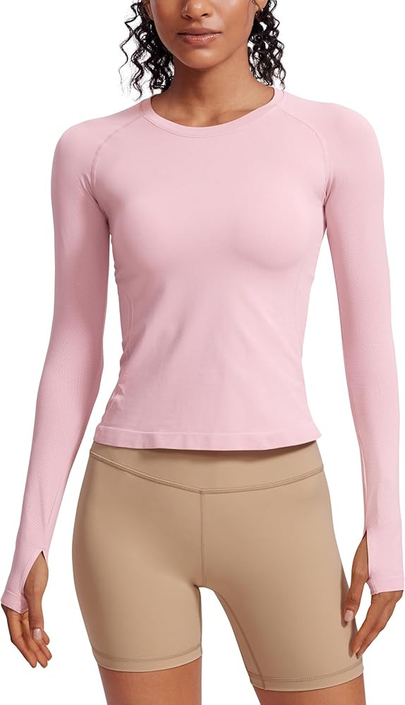 CRZ YOGA Womens Seamless Workout Long Sleeve Shirts Quick Dry Gym Athletic Tops Breathable Runnin... | Amazon (US)