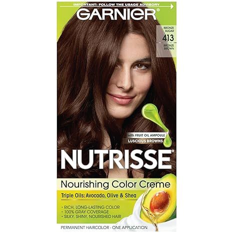 Garnier Nutrisse Nourishing Hair Color Creme, 413 Bronze Brown (Packaging May Vary) | Amazon (US)