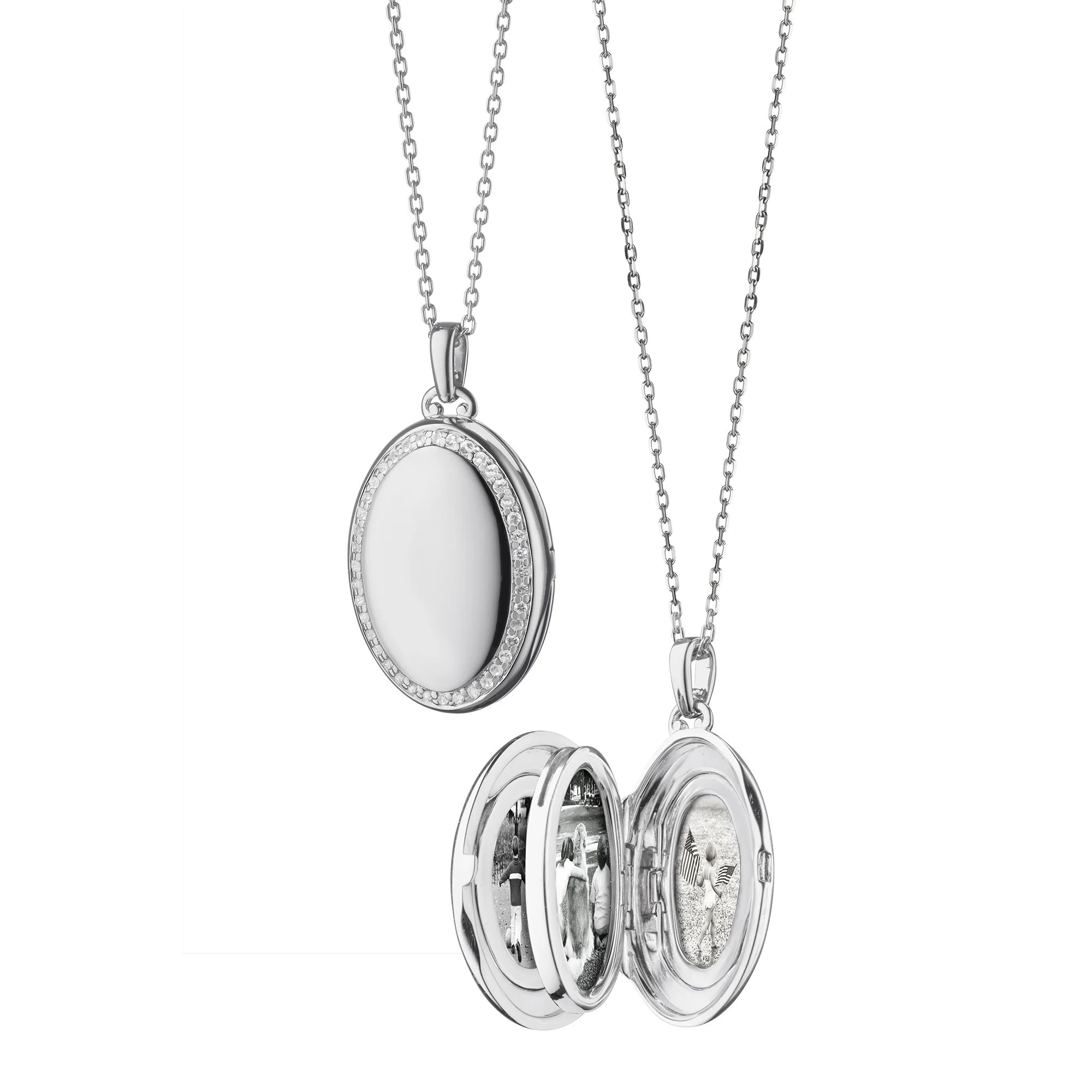 "Midi" Silver & Sapphire Border Photo Locket | Monica Rich Kosann | Monica Rich Kosann
