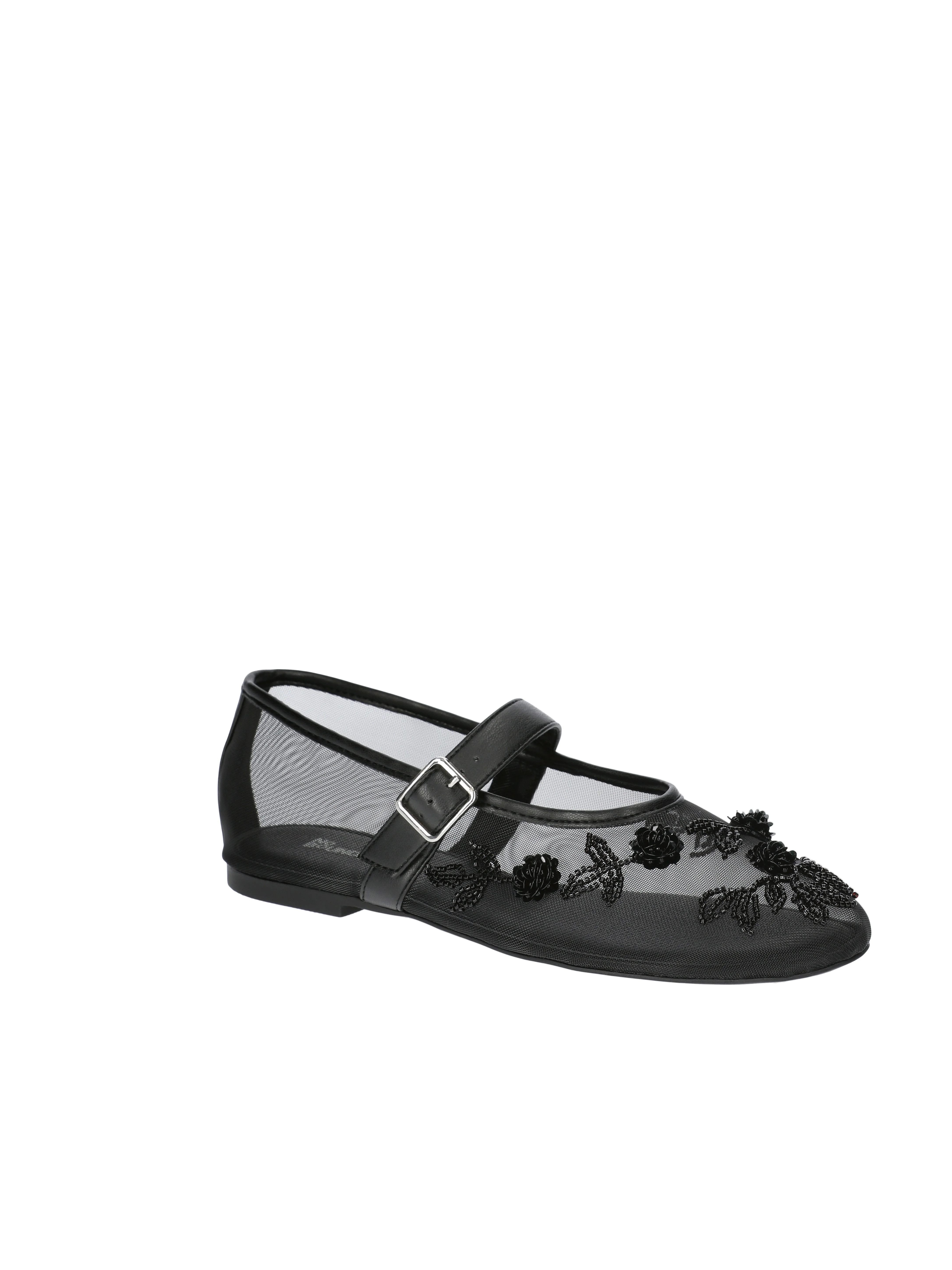 No Boundaries Beaded Mesh Mary Jane Flats, Women's | Walmart (US)