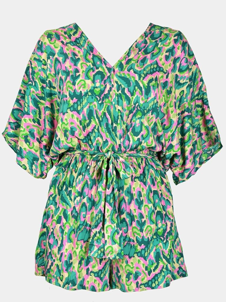Amazon.com: CUPSHE Women's Lace Up Leopard Print Romper Short Sleeves Jumpsuits Wide leg Outfit,S... | Amazon (US)