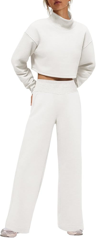 Nirovien Womens 2 Piece Lounge Set Matching Sweat Sets Mock Neck Sweatshirt and Wide Leg Sweatpan... | Amazon (US)