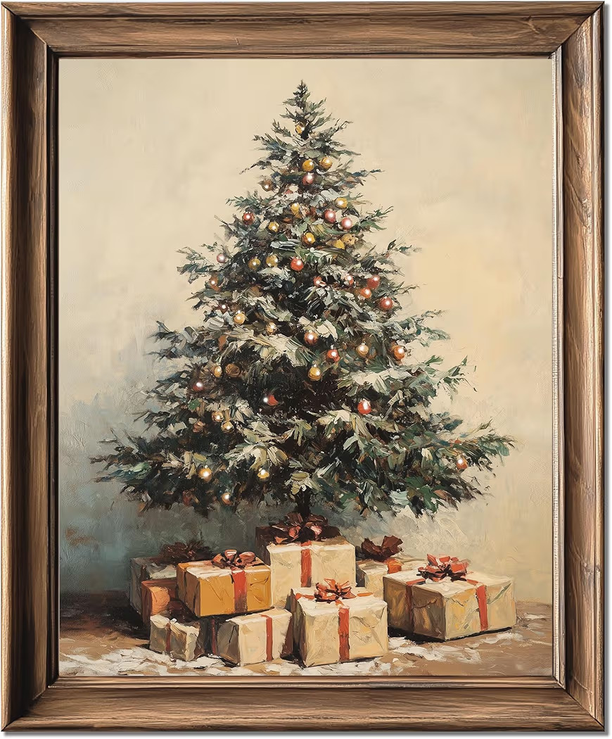 HubbgDesign Vintage Winter Wall Art, Rustic Christmas Tree Artwork, Antique Holiday Decoration, C... | Amazon (US)