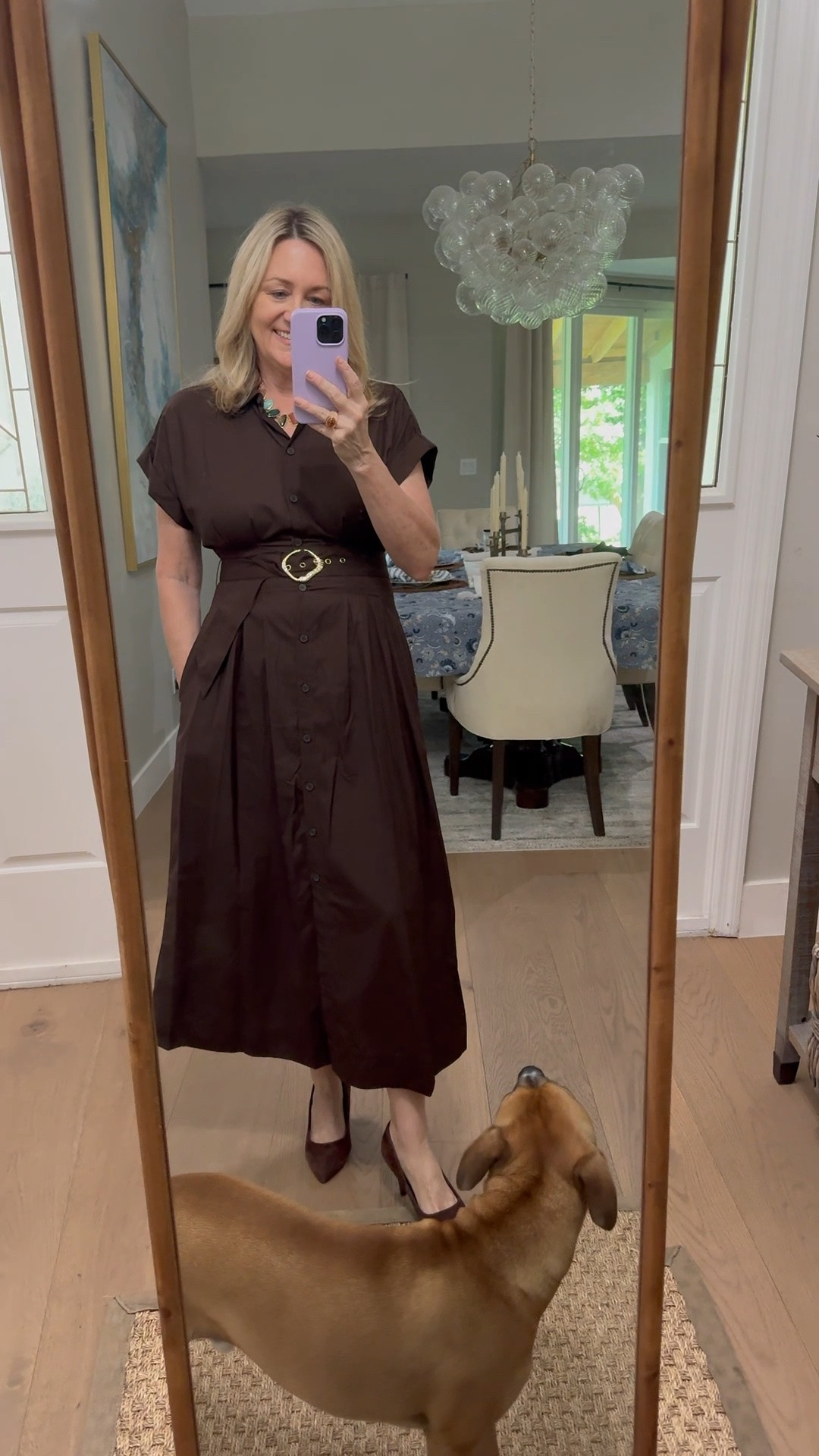 Even my dog loves this chocolate brown shirtdress!  Work outfit, business casual outfit, TJMaxx find

#LTKdayinmylife #LTKootd #LTKWorkwear