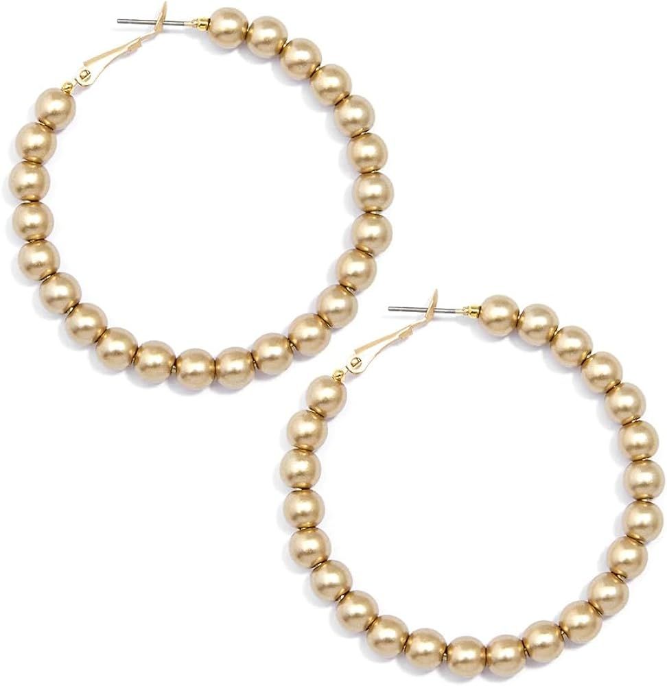 ZENZII 18K Gold Beaded Hoop Earrings Bohemian Circle Round Bead Earrings Chic Dangle Earrings for... | Amazon (US)