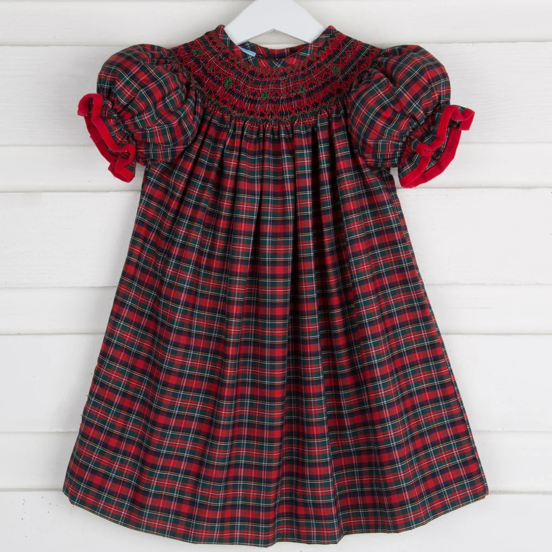 Christmas Eve Plaid Smocked Bishop Dress | Classic Whimsy