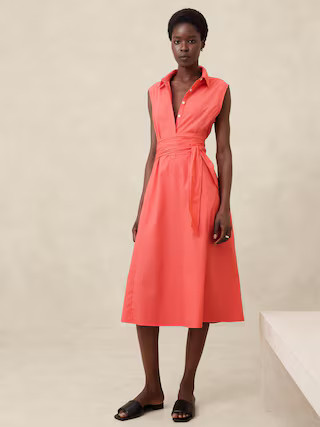 Poplin Cross-Waist Midi Dress | Banana Republic Factory