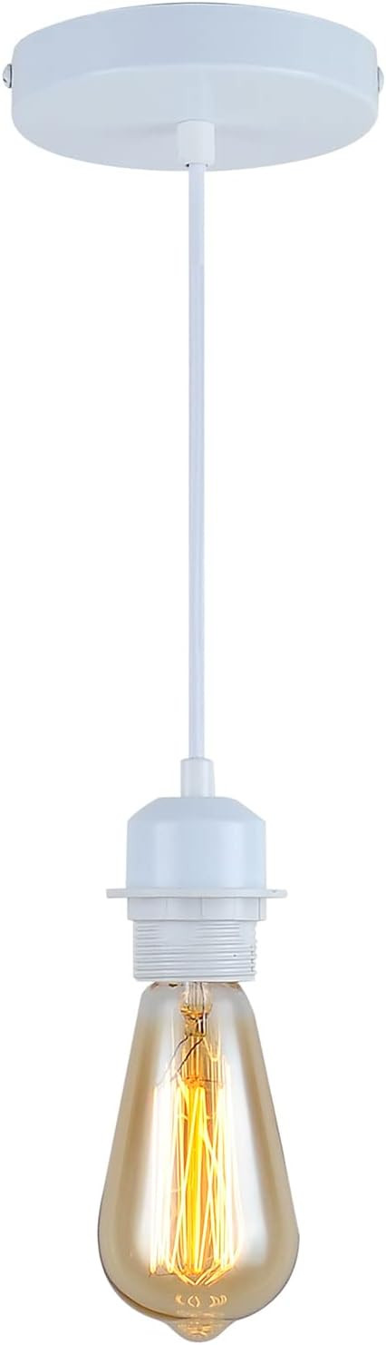 Industrial Mini Pendant Light Kit, E26 Vintage Style White Cord Hanging Light Fixture for Farmhou... | Amazon (US)