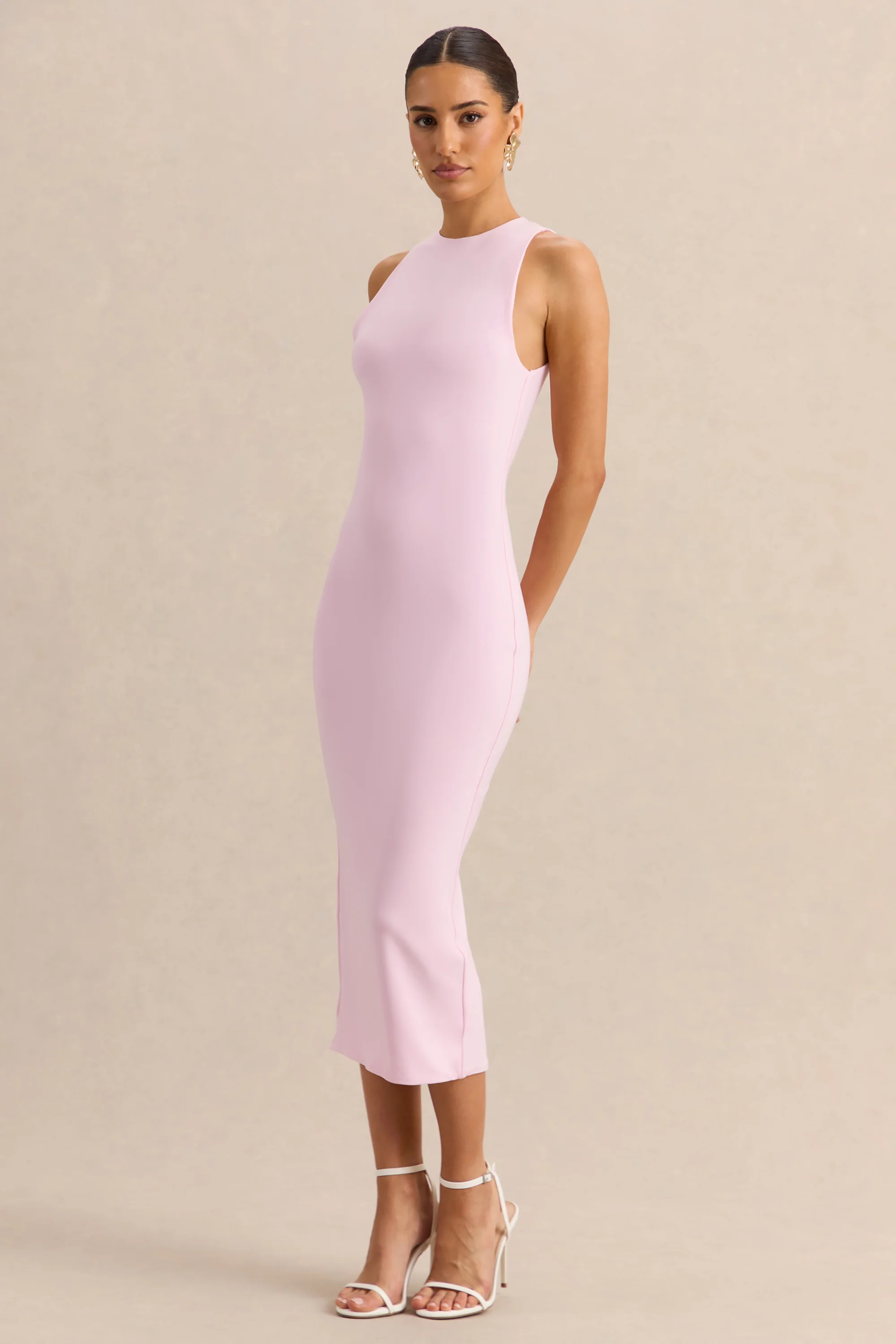 Mirana | Light Pink High-Neck Midi-Dress | Club L London