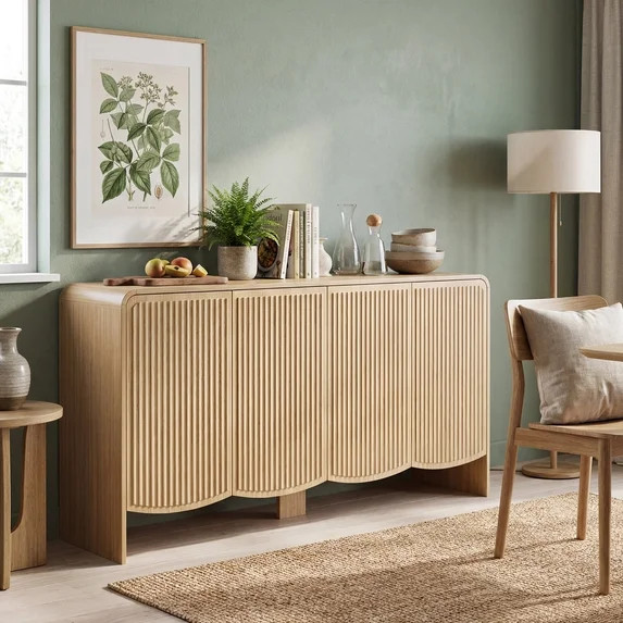 YDN Modern Fluted Buffet Sideboard Cabinet - Wooden 58" Accent Sideboard Buffet Cabinet with Stor... | Walmart (US)