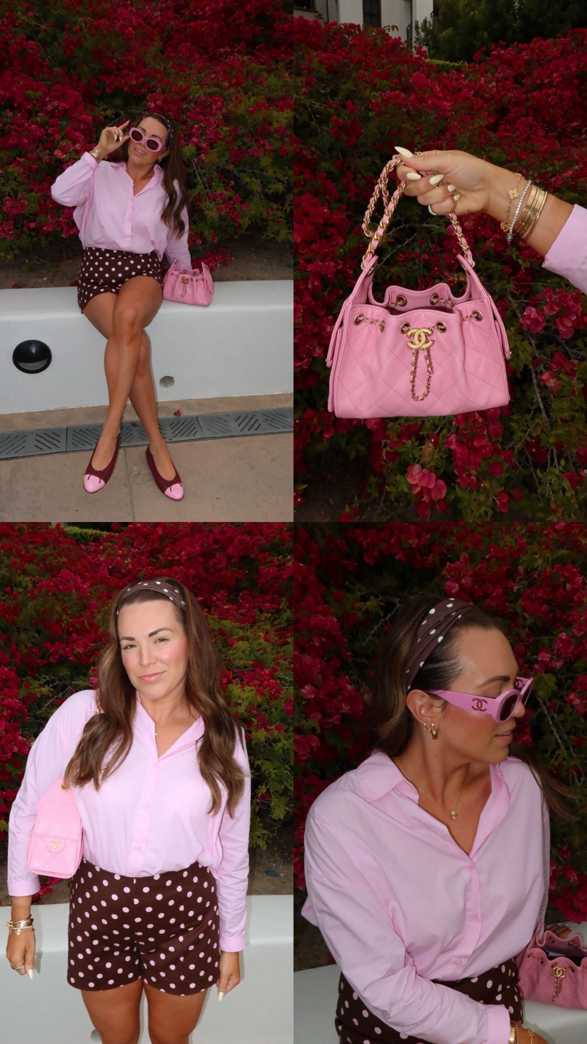 curvy midsize pink and brown polka dot outfit for spring! in the size medium in pink button down (runs big!) and size large in brown polka dot shorts 🩷🤎 wore this outfit to brunch on vacation!

#LTKTravel #LTKMidsize #LTKSeasonal