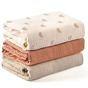 Konssy 3 Pack Muslin Swaddle Blankets for Unisex, Newborn Receiving Blanket, Large 47 x 45 inches... | Amazon (US)