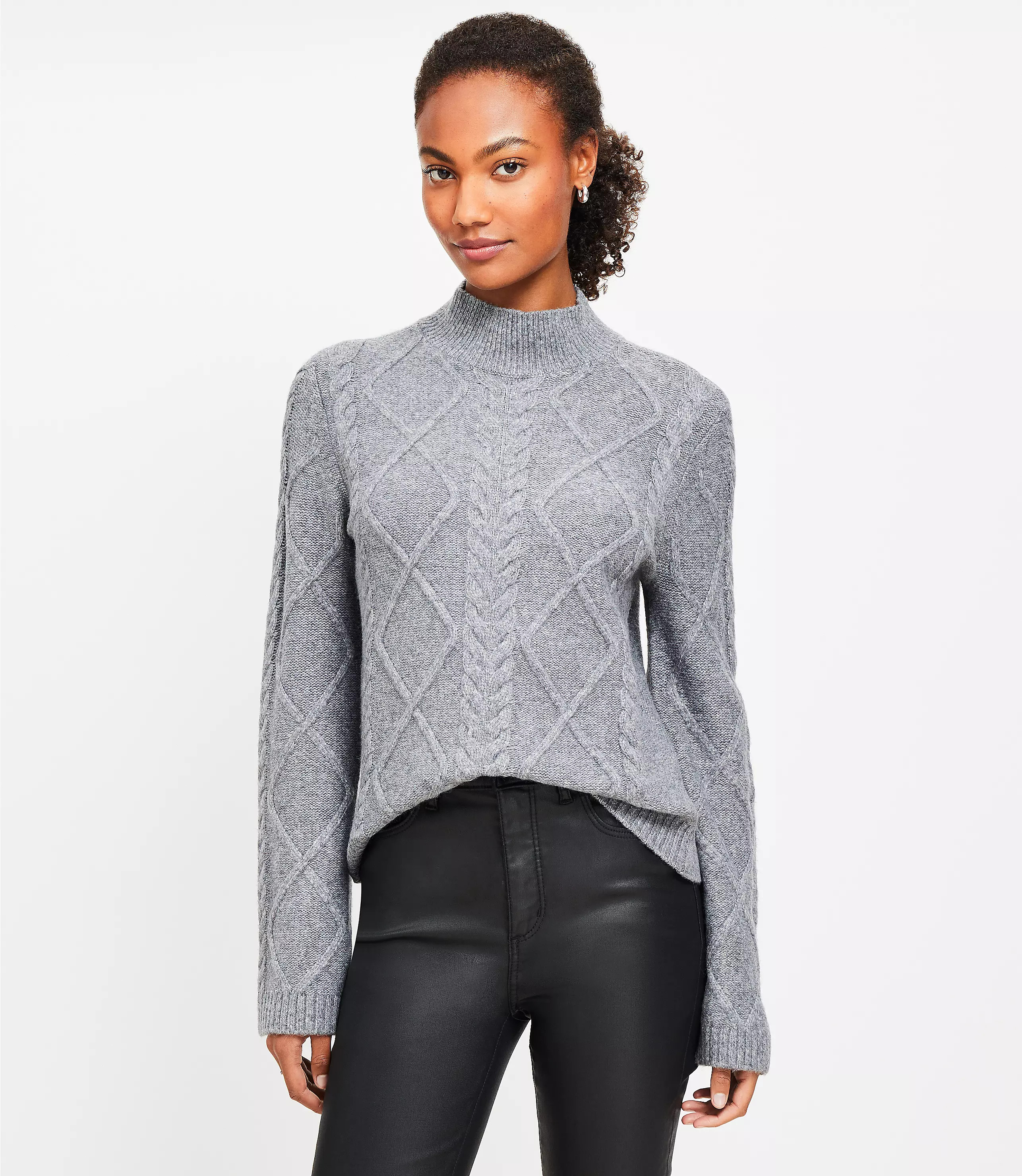 Mock Neck Cable Sweater | LOFT