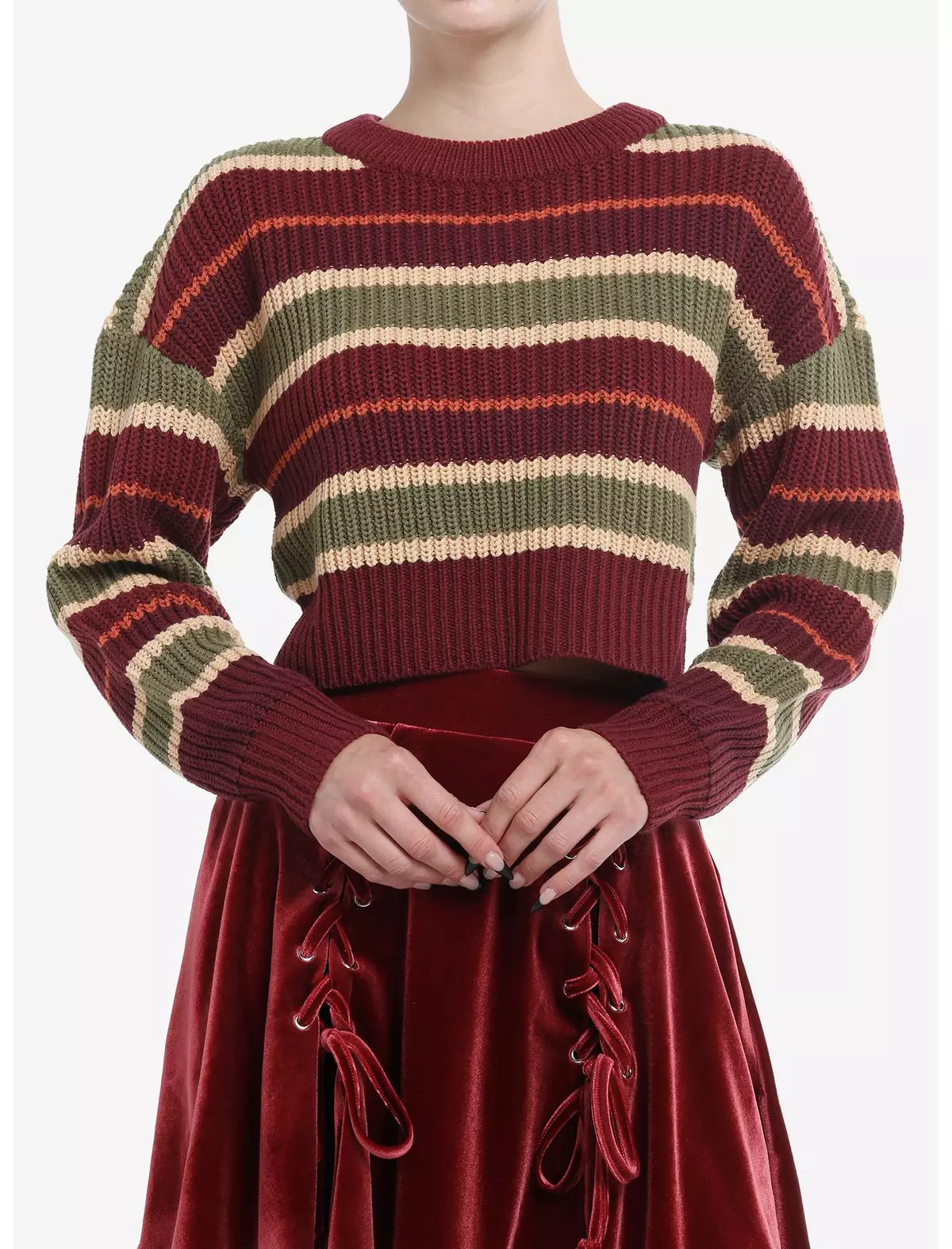 Thorn & Fable Autumn Maroon Girls Crop Knit Sweater | Hot Topic