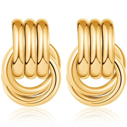 Chunky Gold Knot Dangle Earrings for Women, Statement, Lightweight and Hypoallergenic (Large-Gold) | Amazon (US)