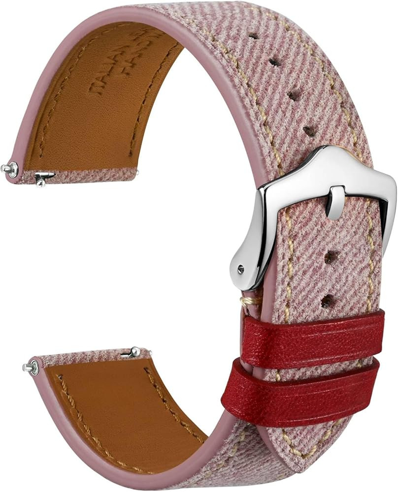 WOCCI Denim Pattern Watch Band, Italian Leather, Taper Stainless Steel Buckle, Strap Width 18mm 2... | Amazon (US)