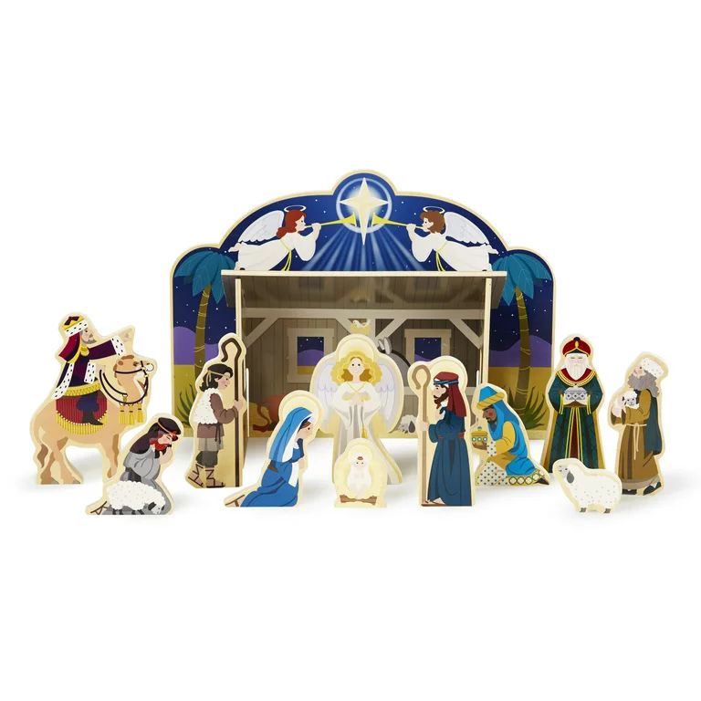 Melissa & Doug Classic Wooden Christmas Nativity Set With 4-Piece Stable and 11 Wooden Figures | Walmart (US)