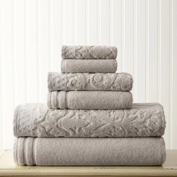 Mix Jacquard Border 6 Piece Bath Towel Set, Gray | Walmart (US)
