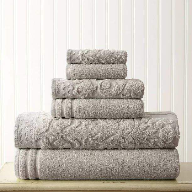 Mix Jacquard Border 6 Piece Bath Towel Set, Gray | Walmart (US)
