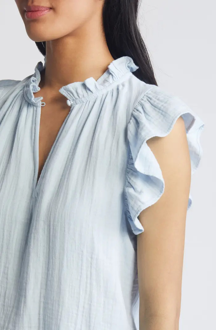 Caslon® Flounce Sleeve Cotton Gauze Top | Nordstrom | Nordstrom