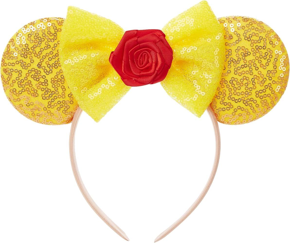 Mouse Ears Bow Headband for Princess Party Costume Glitter Hair Accessories for Women Girls | Amazon (US)