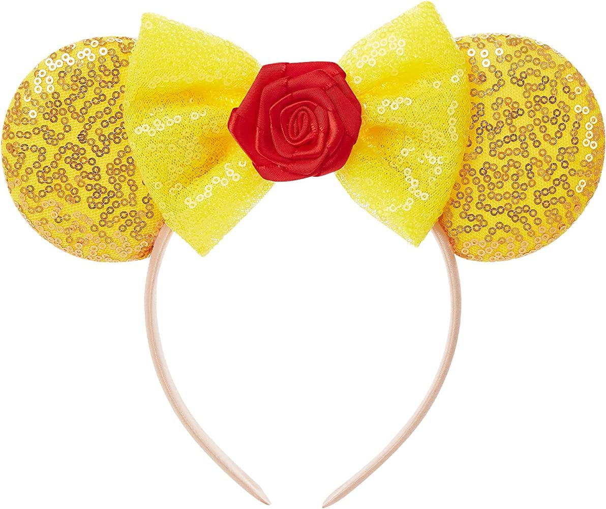 Mouse Ears Bow Headband for Princess Party Costume Glitter Hair Accessories for Women Girls | Amazon (US)