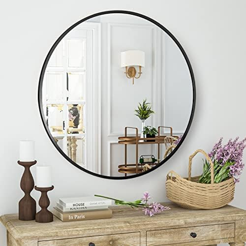 HARRITPURE Round Mirror 23.6" Black Wall Mounted Circle Mirror with Aluminum Alloy Frame Modern Desi | Amazon (US)