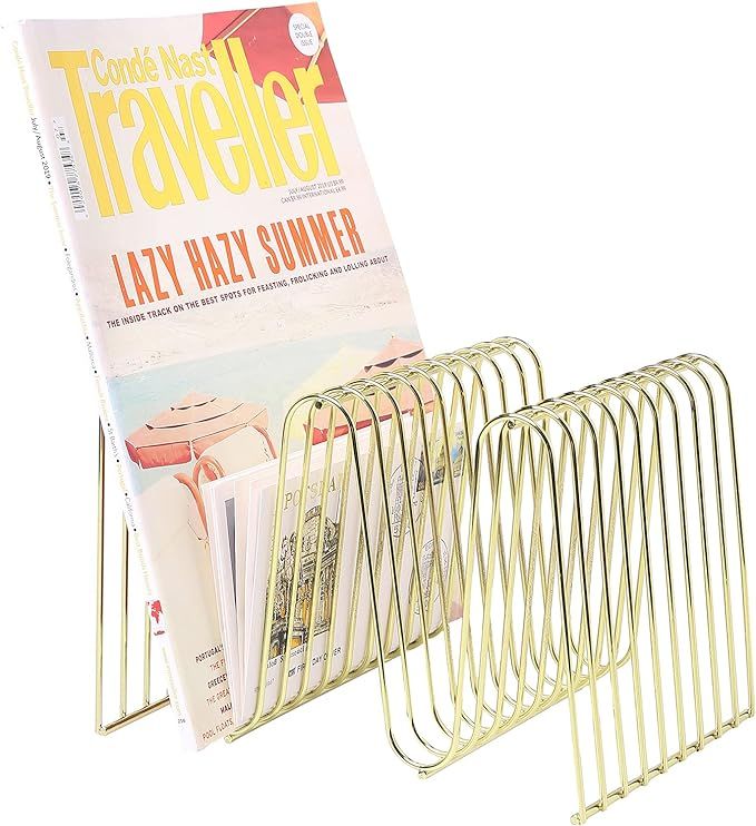 MyGift Modern Brass Metal Wire Desktop Magazine Holder with Curve Design, Mail Holder, Document F... | Amazon (US)