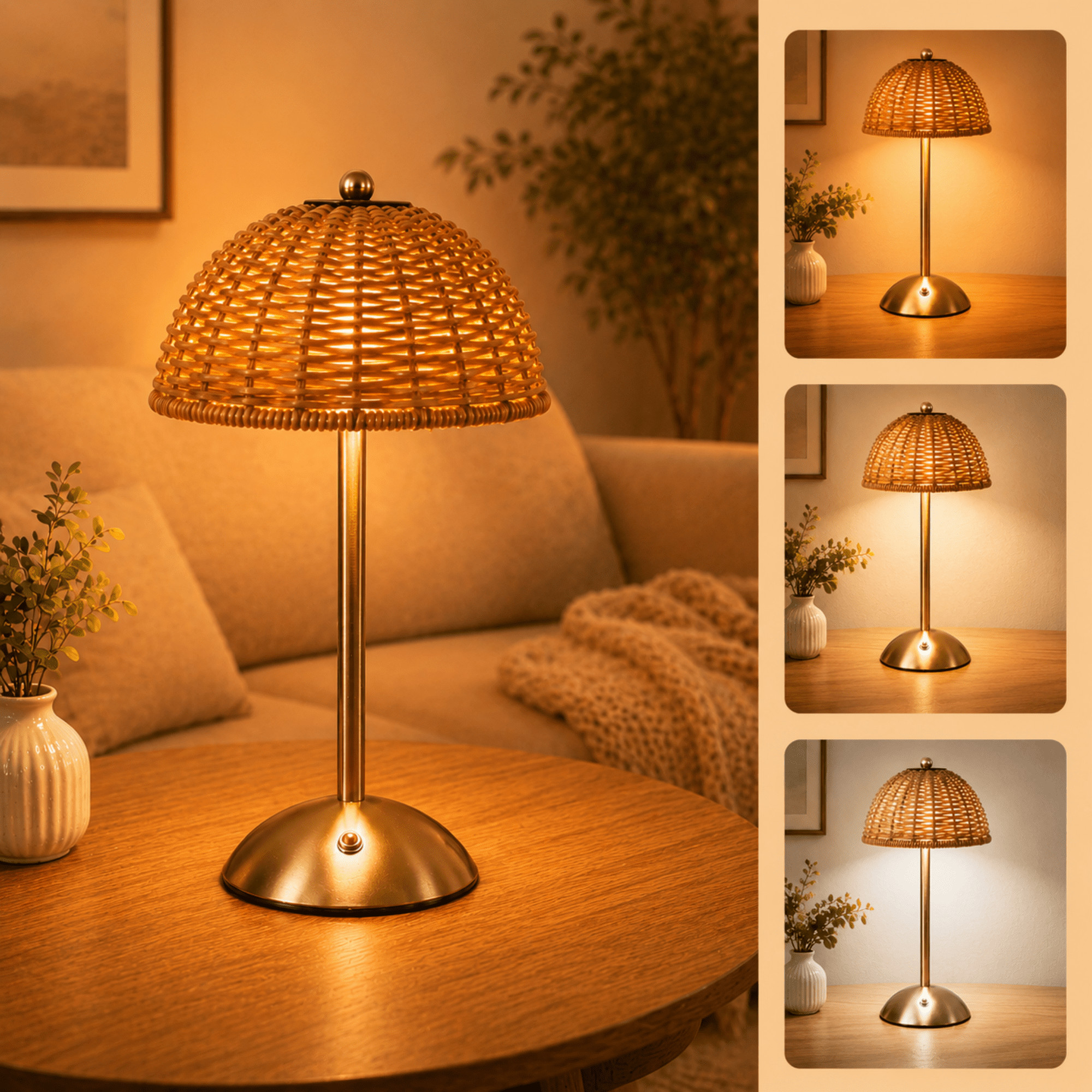 LAFAYTTE Cordless Rattan Boho Table Lamp, LED Rechargeable Dimmable Touch Control, 3 Color Temperature for Bedroom Living Room - Walmart.com | Walmart (US)