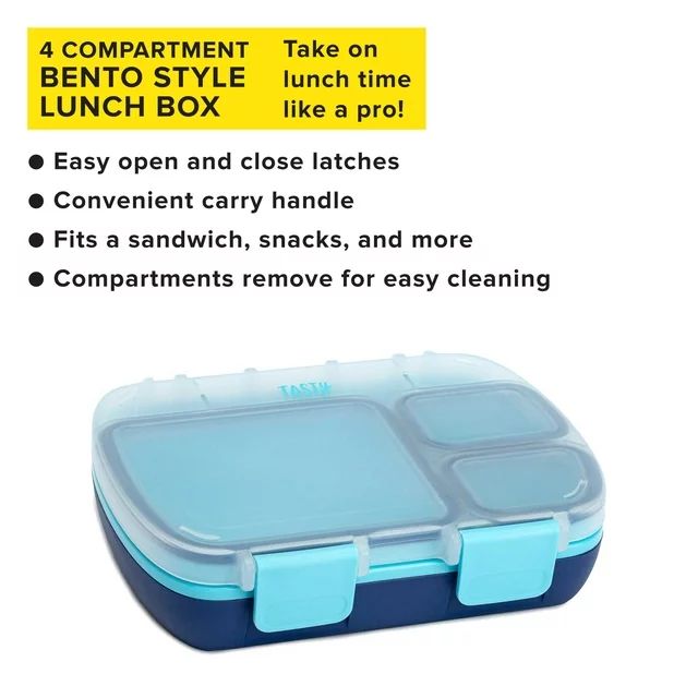 Tasty Bento Box, Lunch Box for Kids and Adults with Removable Tray and Handle, Blue | Walmart (US)