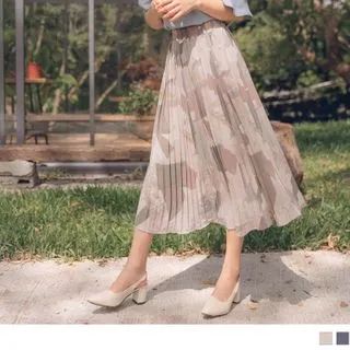 Geometric Print Pleated Chiffon Midi Skirt | YesStyle Global