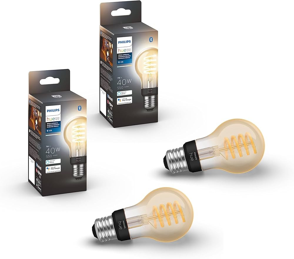 Philips Hue Smart 40W A19 Filament LED Bulb - White Ambiance Warm-to-Cool White Light - 2 Pack - ... | Amazon (US)