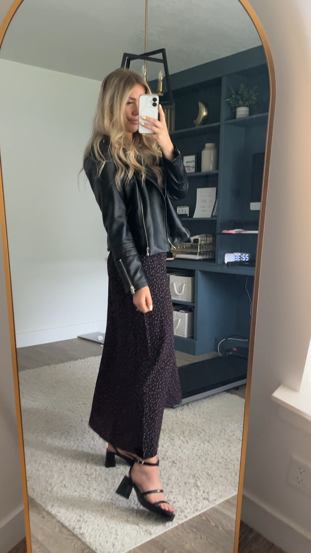 church outfit for a rainy spring day! 
heels: size up half, comfortable!
leather jacket: wearing M
dress is no longer sold so linked similar 