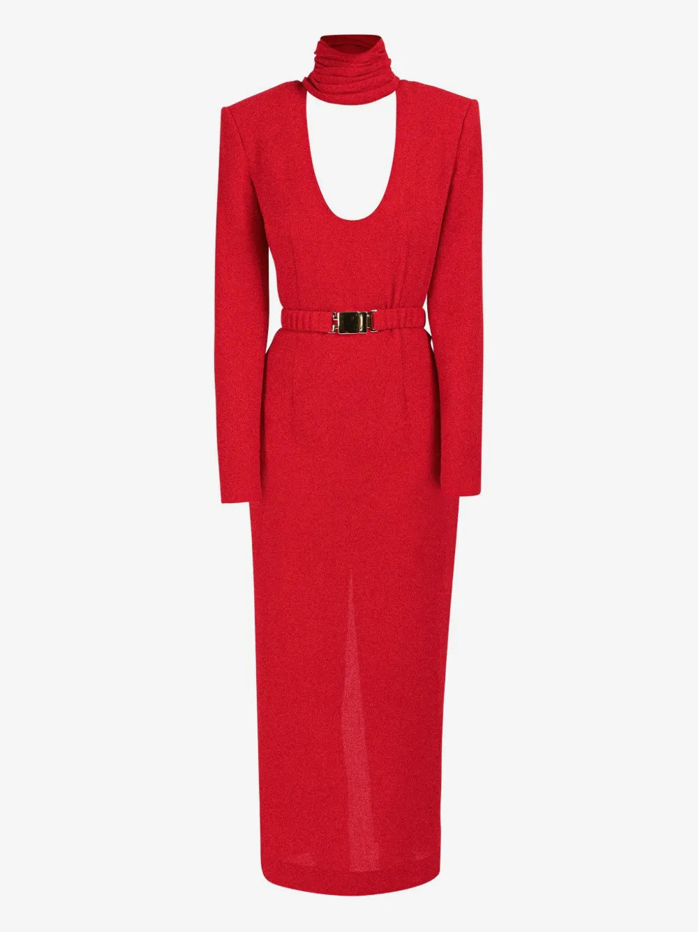 Rowen Rose draped-collar belted dress - Red | Farfetch Global